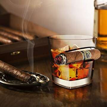 Kollea Premium Whiskey Cigar Glass 15 Oz with Rest Holder, Old Fashioned Whiskey Glass, Cool Bourbon Rum Birthday Gifts for Men, Dad, Boyfriend, Men Cave Decor, Retirement Party, Cigar Accessories