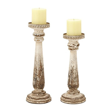 Deco 79 Wood Distressed Candle Holders Set for Home Decor