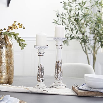 Deco 79 Wood Distressed Candle Holders Set for Home Decor