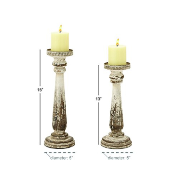Deco 79 Wood Distressed Candle Holders Set for Home Decor