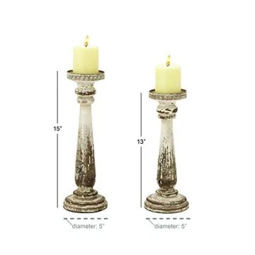 Deco 79 Wood Distressed Candle Holders Set for Home Decor