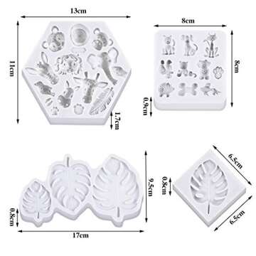4 Pieces Jungle Safari Animal Cake Molds Animal and Tropical Leaf Silicone Molds Animals Fondant Molds for Cake Candy Chocolate Decorating Tray DIY Crafting Projects (White)