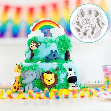 4 Pieces Jungle Safari Animal Cake Molds Animal and Tropical Leaf Silicone Molds Animals Fondant Molds for Cake Candy Chocolate Decorating Tray DIY Crafting Projects (White)