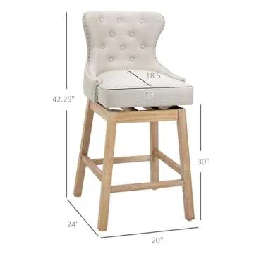 Elegant HOMCOM Bar Stools with 180° Swivel Cream Fabric