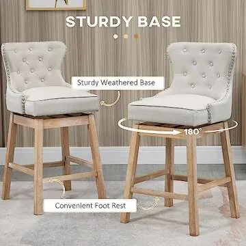 Elegant HOMCOM Bar Stools with 180° Swivel Cream Fabric