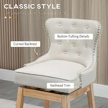 Elegant HOMCOM Bar Stools with 180° Swivel Cream Fabric