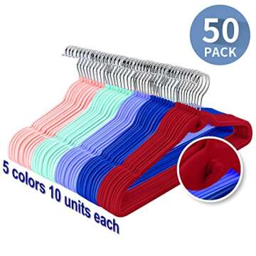 Space Saving Velvet Hangers with Cascading Hooks, 50 Pack