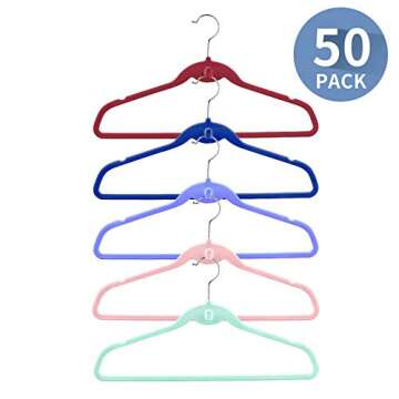 Space Saving Velvet Hangers with Cascading Hooks, 50 Pack