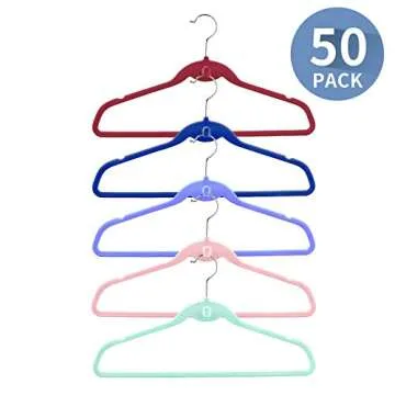 Space Saving Velvet Hangers with Cascading Hooks, 50 Pack
