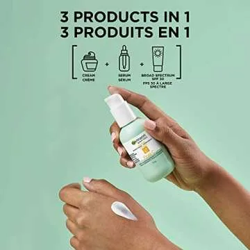 Garnier Green Labs Pinea-C 3-in-1 Brightening Serum Cream, 24H Moisture + Serum + SPF 30 with Vitamin C, 2.4 Fl Oz (72mL), 1 Count (Packaging May Vary)