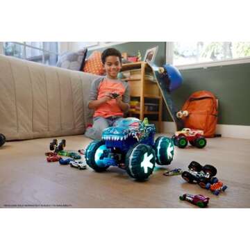 Hot Wheels Toy Truck Monster Trucks RC, Oversized Remote-Control Mega-Wrex Alive in 1:15 Scale, 3 Mo...