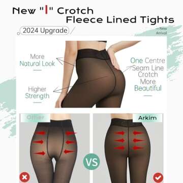 Arkim Fleece Lined Tights 3 Size (S/M/L) Winter Fake Transparent Elastic Tights Skin Leggings Fleece...