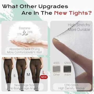 Arkim Fleece Lined Tights 3 Size (S/M/L) Winter Fake Transparent Elastic Tights Skin Leggings Fleece Lined Tights for Women (Black-thick fleece, M)