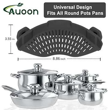 AUOON Clip-On Strainer and Silicone Utensil Rest Set