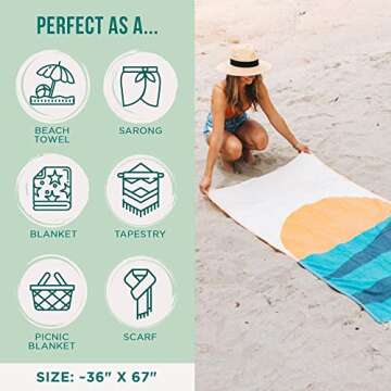 Sand Cloud Turkish Beach Towel - Sand Free - 100% Organic Turkish Cotton Yarn - Quick Dry Towel for Beach, Picnic Blanket or Throw - As Seen on Shark Tank - Geo Sunset