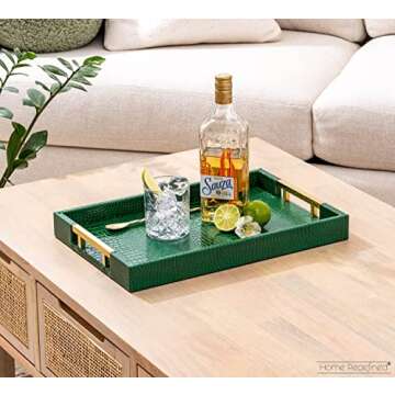 Luxury Modern Elegant 18"x12" Rectangle Crocodile Green Faux Leather Decorative Tray Ottoman Coffee ...