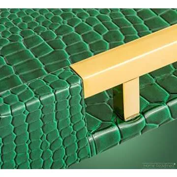 Luxury Modern Elegant 18"x12" Rectangle Crocodile Green Faux Leather Decorative Tray Ottoman Coffee Table Living Room Decor Kitchen Serving Tray with Gold Polished Metal Handles by Home Redefined