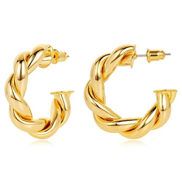 Elegant Chunky Twisted Gold Hoop Earrings for Women - Perfect Gift
