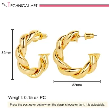 Chunky Twisted Gold Hoop Earrings Fashion Jewelry for Women