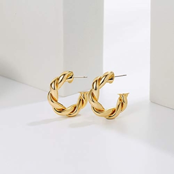 Chunky Twisted Gold Hoop Earrings Fashion Jewelry for Women