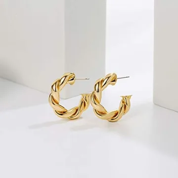 Chunky Twisted Gold Hoop Earrings Fashion Jewelry for Women
