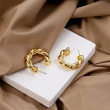 Chunky Twisted Gold Hoop Earrings Fashion Jewelry for Women