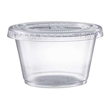 Pantry Value [4 oz. - 100 Count Clear Disposable Plastic Portion Cups with Lids - Small Plastic Cond...