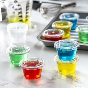 Pantry Value [4 oz. - 100 Count Clear Disposable Plastic Portion Cups with Lids - Small Plastic Condiment Containers for Sauce, Salad Dressings & Portion Control
