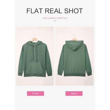 Dokotoo Women's Fashion Hoodies & Sweatshirts Drawstring Long Sleeve Front Button Collar Hooded Pullovers with Pockets Winter Sweatshirts for Women Loose Fit Casual Ladies Fall Shirt Tops Medium