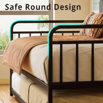 LIKIMIO Daybed with Trundle, Sturdy Metal Twin Bed Frame with Upholstered Headboard and Charging Station for Living Room, Bedroom and Guest Room, Black