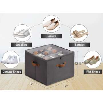 StorageWorks Storage Bins for Shoes, Fits up to 14 Pairs, 1-Pack Fabric Shoe Storage Box with Fixed ...