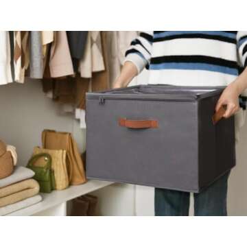 StorageWorks Storage Bins for Shoes, Fits up to 14 Pairs, 1-Pack Fabric Shoe Storage Box with Fixed Dividers, Space-Saving Shoe Organizer, Dark Grey