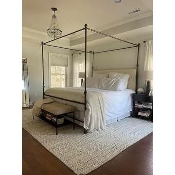 Hauteloom Williford Boho Hand Woven Wool Natural Fiber Soft Area Rug for Living Room, Bedroom, Dining Room- Traditional Farmhouse High Pile Braided Carpet - Black, Cream, Beige - 8' x 10' (8x10)