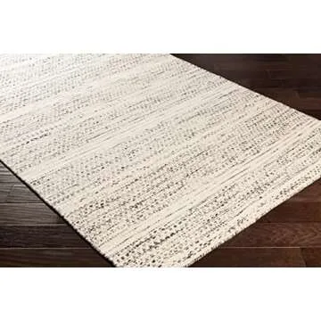 Hauteloom Williford Boho Hand Woven Wool Natural Fiber Soft Area Rug for Living Room, Bedroom, Dining Room- Traditional Farmhouse High Pile Braided Carpet - Black, Cream, Beige - 8' x 10' (8x10)