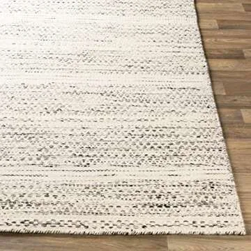 Hauteloom Williford Boho Hand Woven Wool Natural Fiber Soft Area Rug for Living Room, Bedroom, Dining Room- Traditional Farmhouse High Pile Braided Carpet - Black, Cream, Beige - 8' x 10' (8x10)