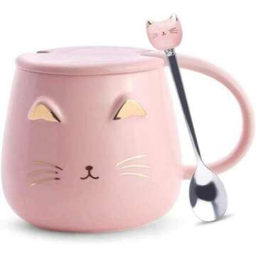 Cute Cat Ceramic Coffee Mug with Spoon for Gifts