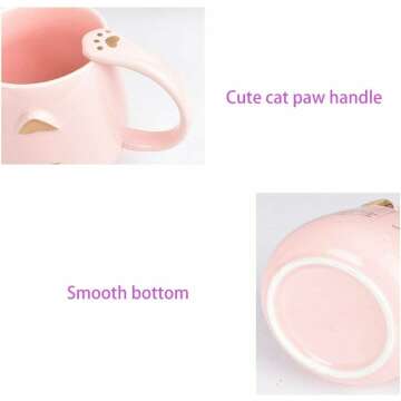 Cute Cat Ceramic Coffee Mug with Spoon for Gifts
