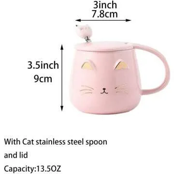 Cute Cat Ceramic Coffee Mug with Spoon for Gifts
