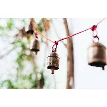 Handmade Christmas Boho Wall Hanging Decorative Bells for Garland, Dorm Nursery Bedroom Living Room Apartment Office, Decorative Wall Art Gift for Girls Mom, Gold (5 Bell)