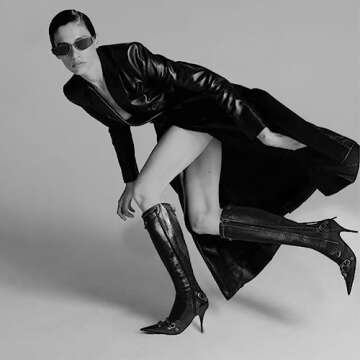 VOMIRA Knee High Boots for Women Pointed Toe Rivets Tassels Stiletto Boots High Heels Fashion Party Dressy Stripper Heels Black Boots for Women