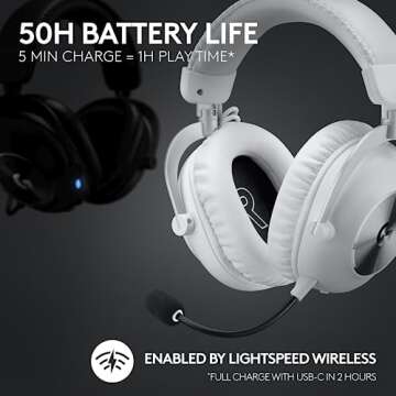 Logitech G PRO X 2 Lightspeed Wireless Gaming Headset: Detachable Boom Mic, 50mm Graphene Drivers, DTS:X Headphone 2.0—7.1 Surround, Bluetooth/USB/3.5mm Aux, for PC, PS5, PS4, Nintendo Switch - White