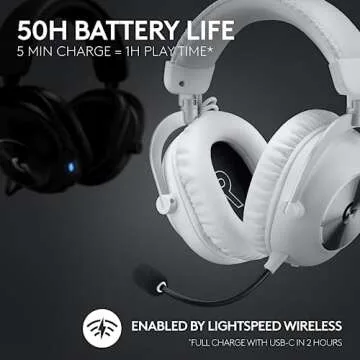 Logitech G PRO X 2 Lightspeed Wireless Gaming Headset: Detachable Boom Mic, 50mm Graphene Drivers, DTS:X Headphone 2.0—7.1 Surround, Bluetooth/USB/3.5mm Aux, for PC, PS5, PS4, Nintendo Switch - White