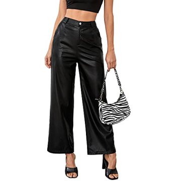 Stylish Faux Leather High Waist Wide Leg Pants for Women
