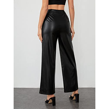Stylish Faux Leather High Waist Wide Leg Pants for Women