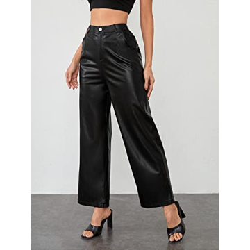 Stylish Faux Leather High Waist Wide Leg Pants for Women