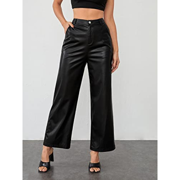 Stylish Faux Leather High Waist Wide Leg Pants for Women