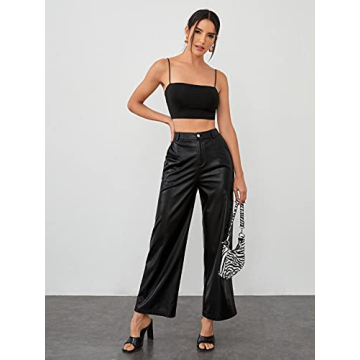 Stylish Faux Leather High Waist Wide Leg Pants for Women