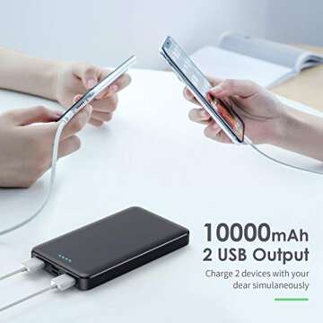 [2 Pack]Portable Charger Power Bank 10000mAh,Ultra Slim Portable Phone Charger with USB C Input & 2 Output Backup Charging External Battery Pack Compatible with iPhone 16/15/14/13/12,Android Phone etc