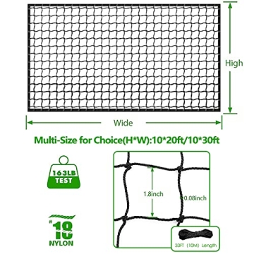 Heavy Duty Baseball Softball Backstop Nets - Wiseek 15'x50'