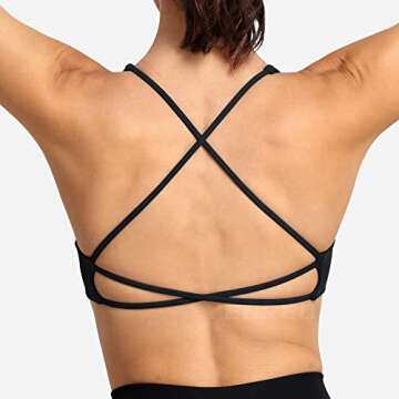 YEOREO Women's Sports Bra Twist Front Bra Strappy Criss Cross Back Bra Removable Padded Yoga Crop Top Black M